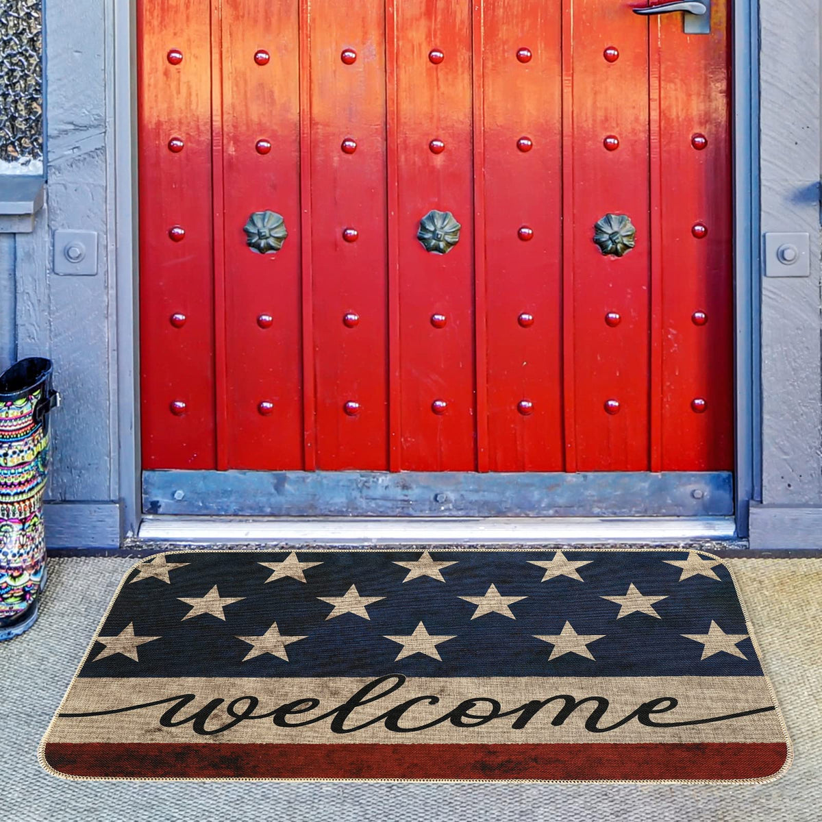 AnyDesign Patriotic Welcome Doormat suits kitchen or living spaces with holiday flair.