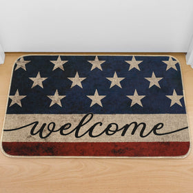 AnyDesign Patriotic Welcome Doormat with linen top and rubber backing guards floors.