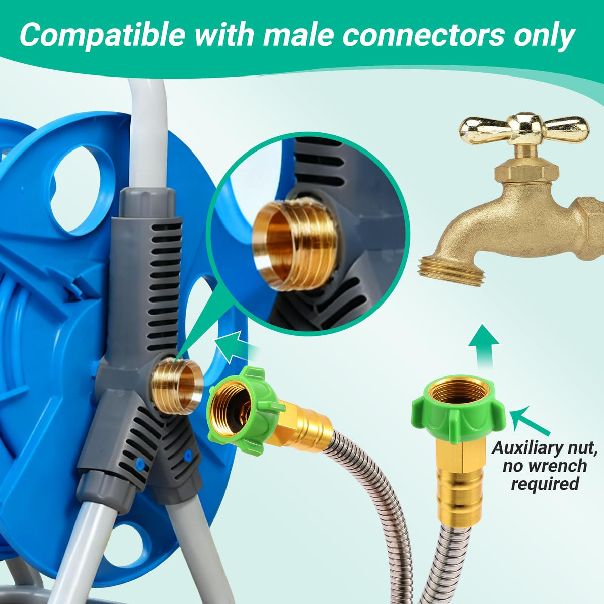 AnyEasy hose uses brass fittings for a tighter faucet seal and fewer leaks.