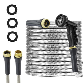AnyEasy stainless steel garden hose 75ft coiled for easy watering and storage
