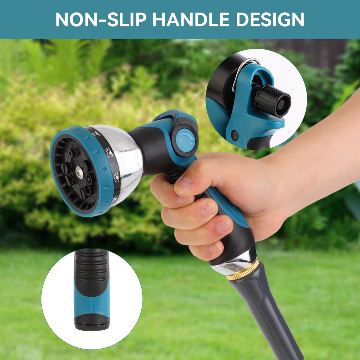AnyEasy blue garden nozzle fits standard hoses for quick setup