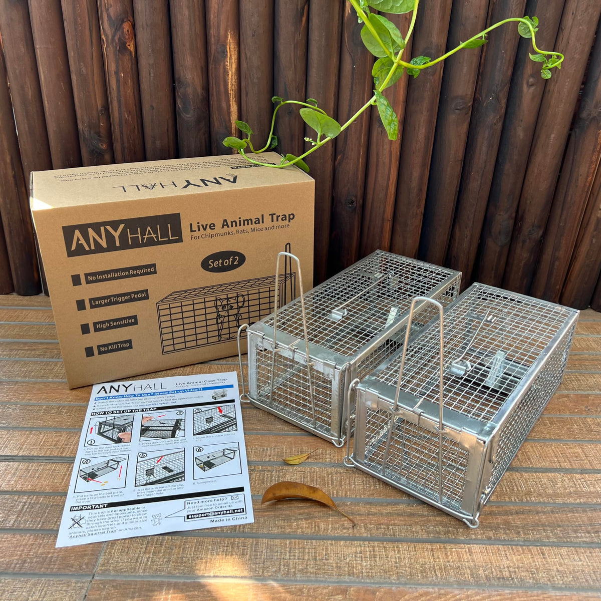 Anyhall live trap in the kit enables relocation far away from home.