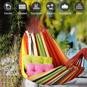 ANYOO cotton hammock backyard use for relaxing outdoor leisure.