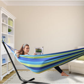 ANYOO cotton hammock closeup fabric shows tightly-woven material and colorfast durability