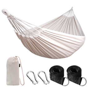 ANYOO cotton hammock packaged in a compact bag for easy transport.