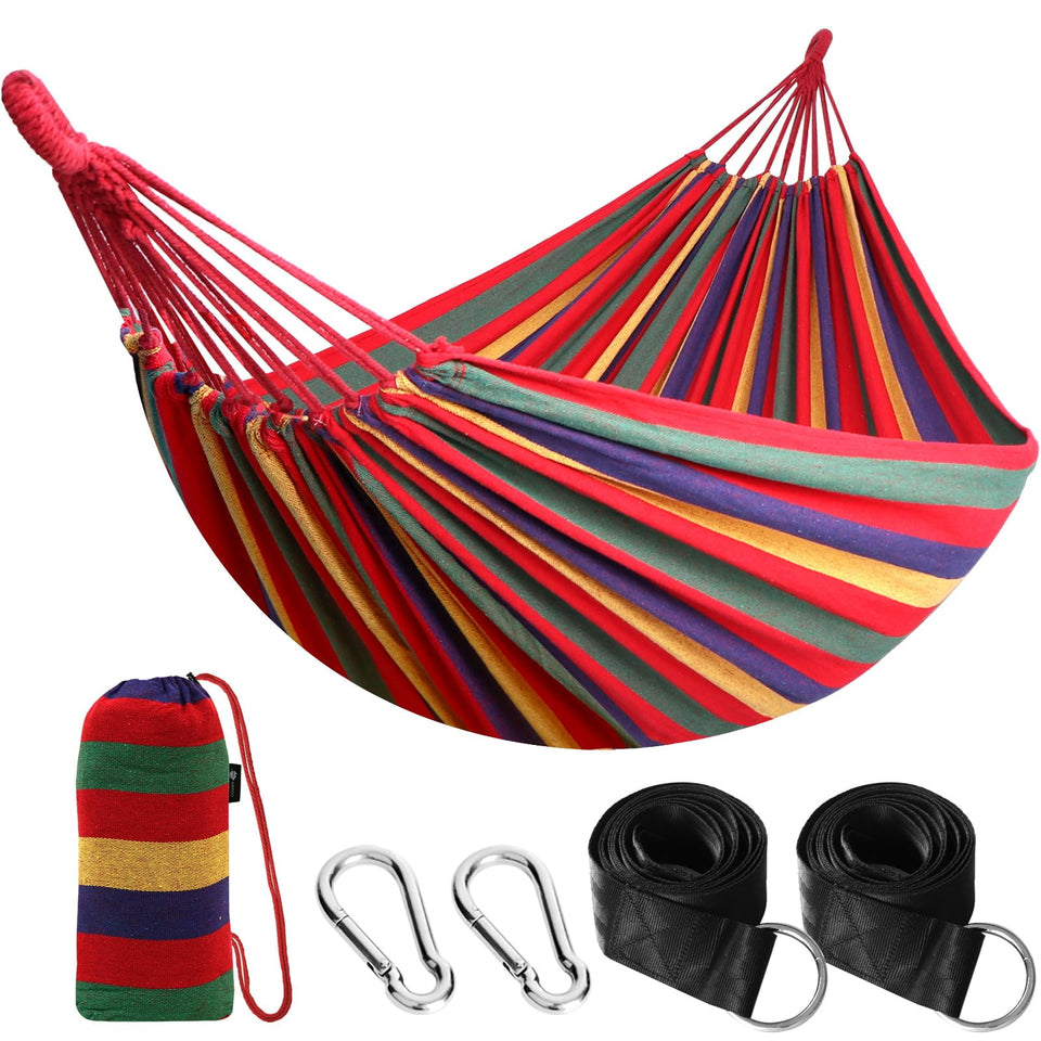ANYOO cotton hammock in outdoor setup, portable and comfortable.