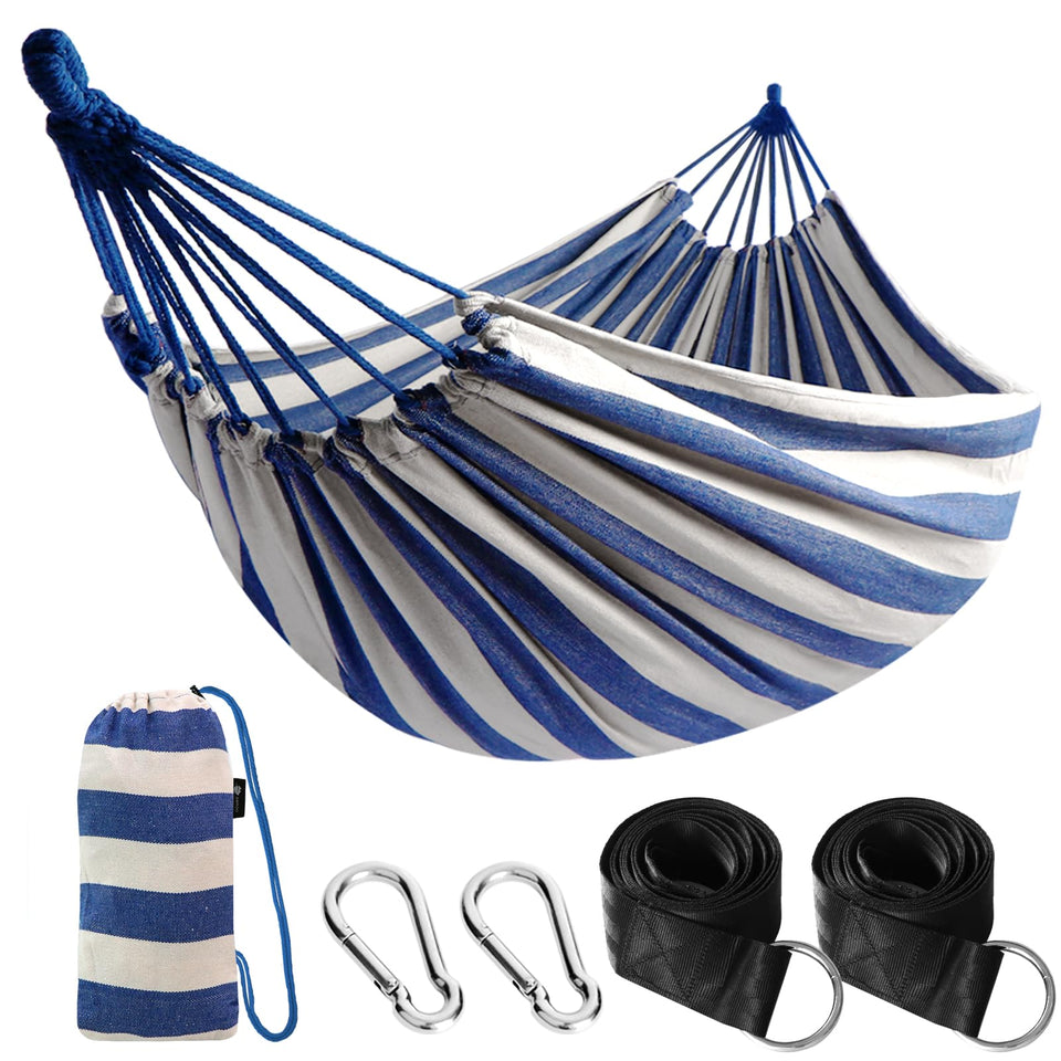 ANYOO cotton hammock setup with tree straps enables easy outdoor hanging