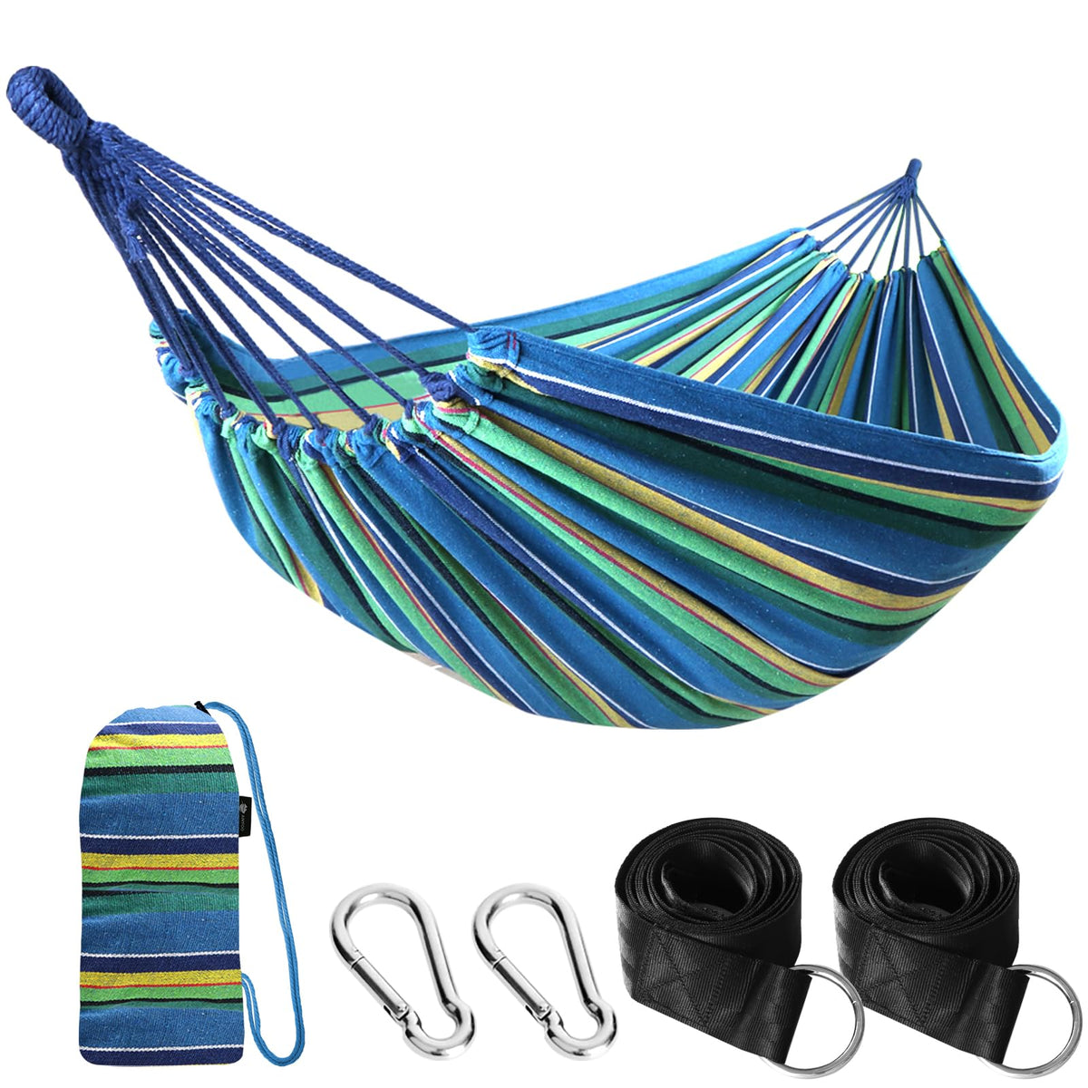 ANYOO cotton hammock with travel bag, ultra-compact for easy camping trips.