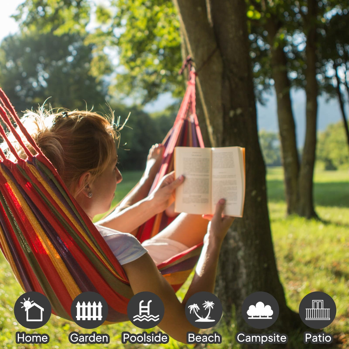 ANYOO hammock supports 660 lbs with carabiners and straps.