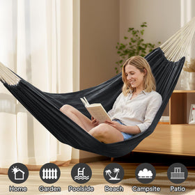 ANYOO portable hammock fits in its breathable bag for travel and camping.