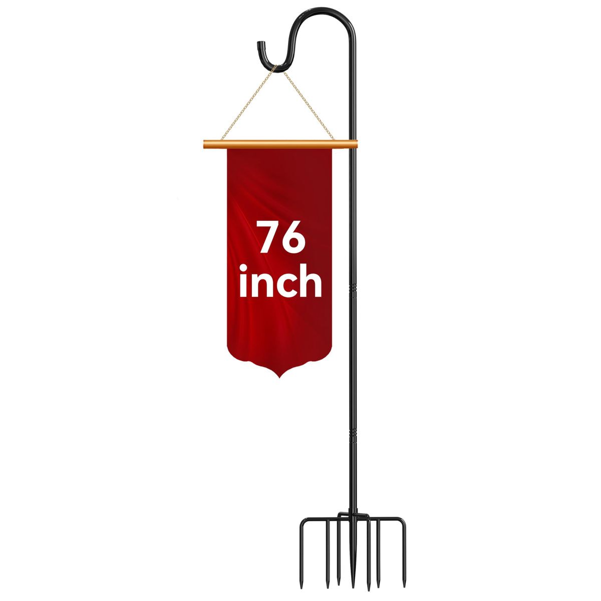 anyperfect 76-inch shepherd hook assembly showing adjustable height for versatile outdoor setups.