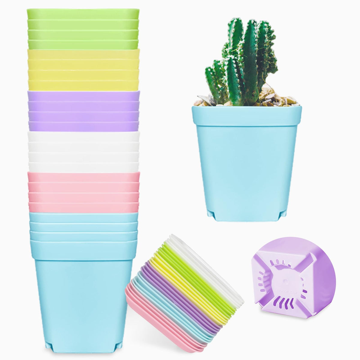 Anyumocz 24-pack 3-inch square plastic pots for seed starting and drainage