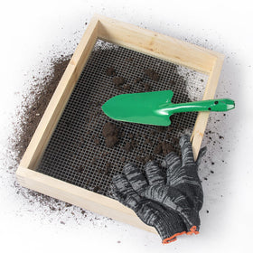 ANZHIRUOSU soil sifter: steel wire mesh close-up for debris removal.