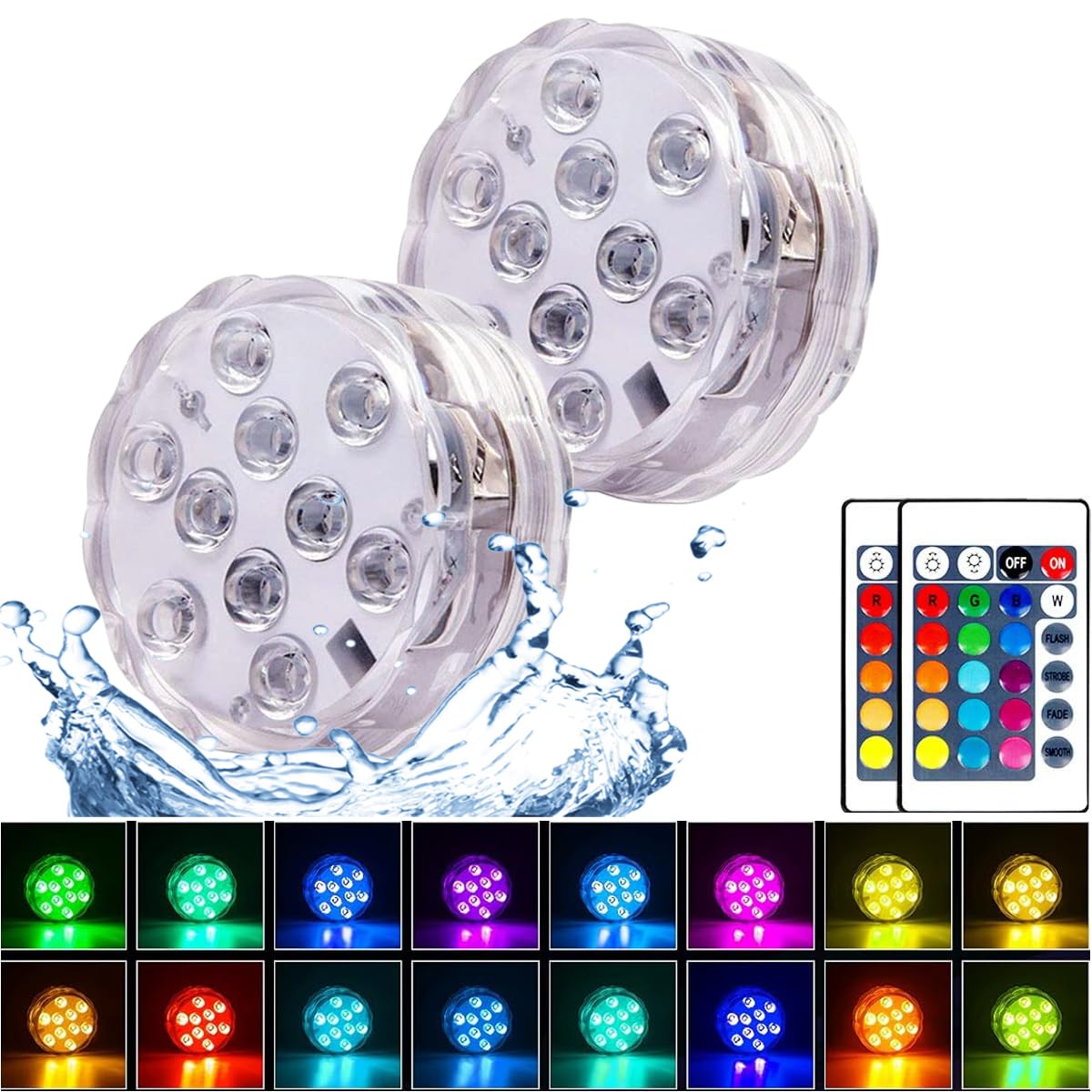Anziner submersible LED light IP68 for pool illumination and remote color control.