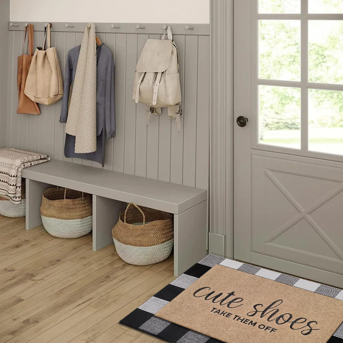 AOAOPQ front door mat features durable stitching for long-lasting use.