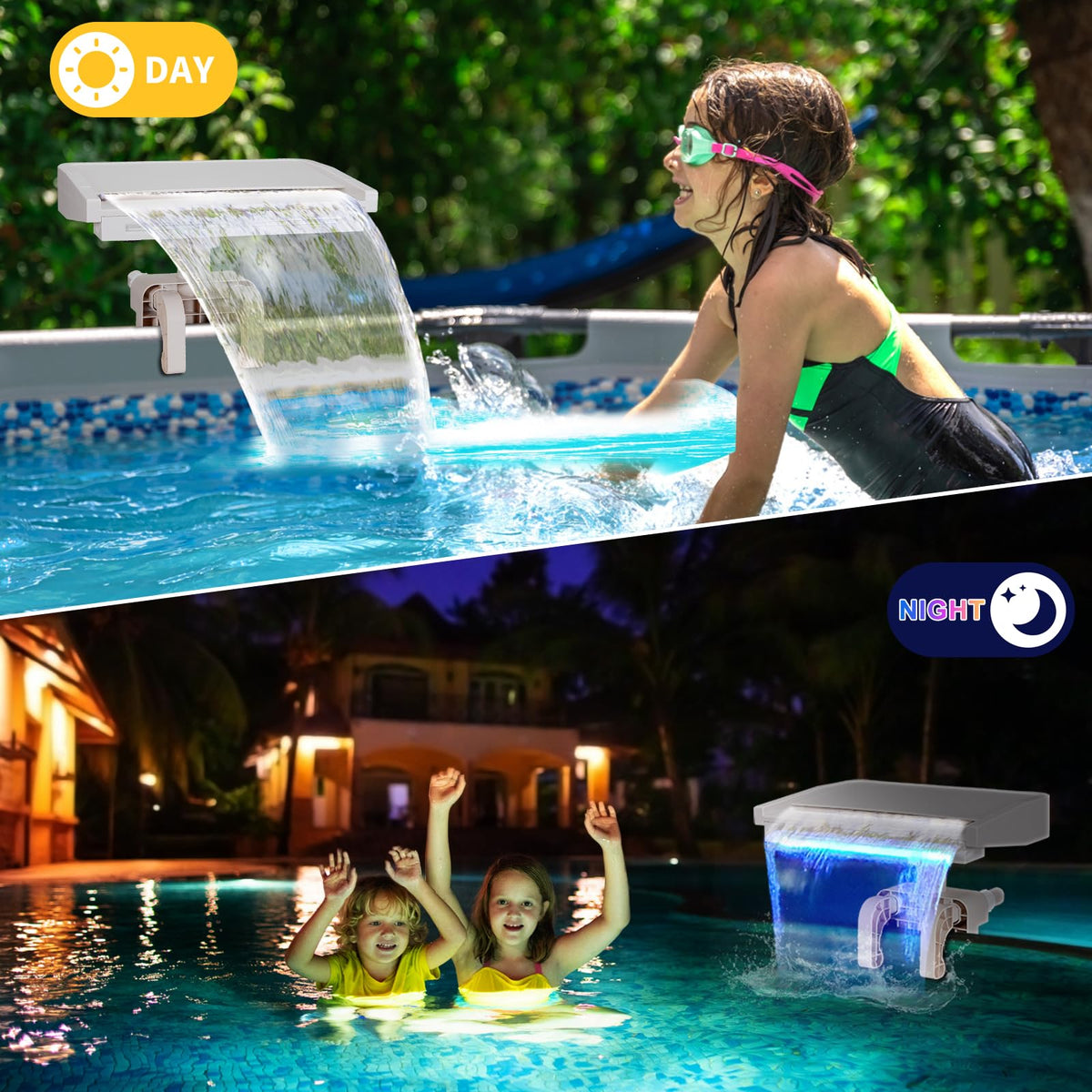 Aobiono pool-edge clip compatibility for secure fit on standard edges.