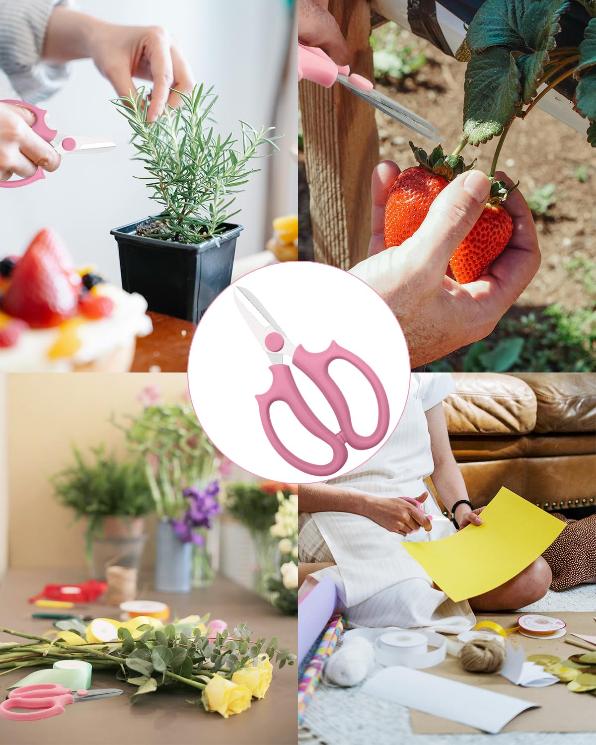AOBYMIN vibrant pink garden scissors in use during pruning