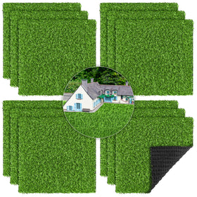 Aodaer artificial grass mats 12x12 pack laid out for DIY decoration and greenery.