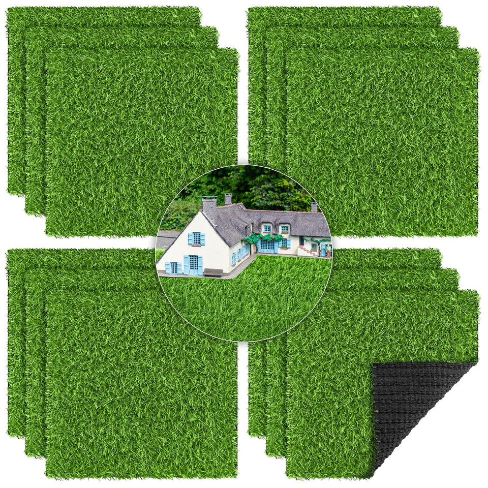 Aodaer artificial grass mats 12x12 pack laid out for DIY decoration and greenery.