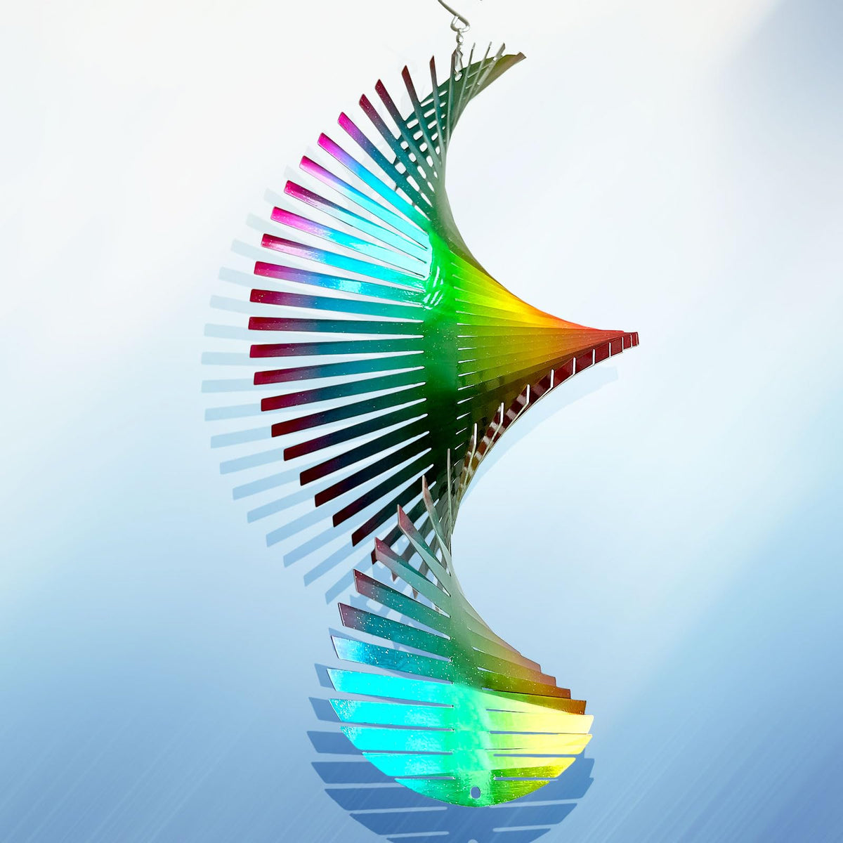 Aoedelyart Rainbow Wave wind spinner with vibrant 3D reflections for outdoor decor.
