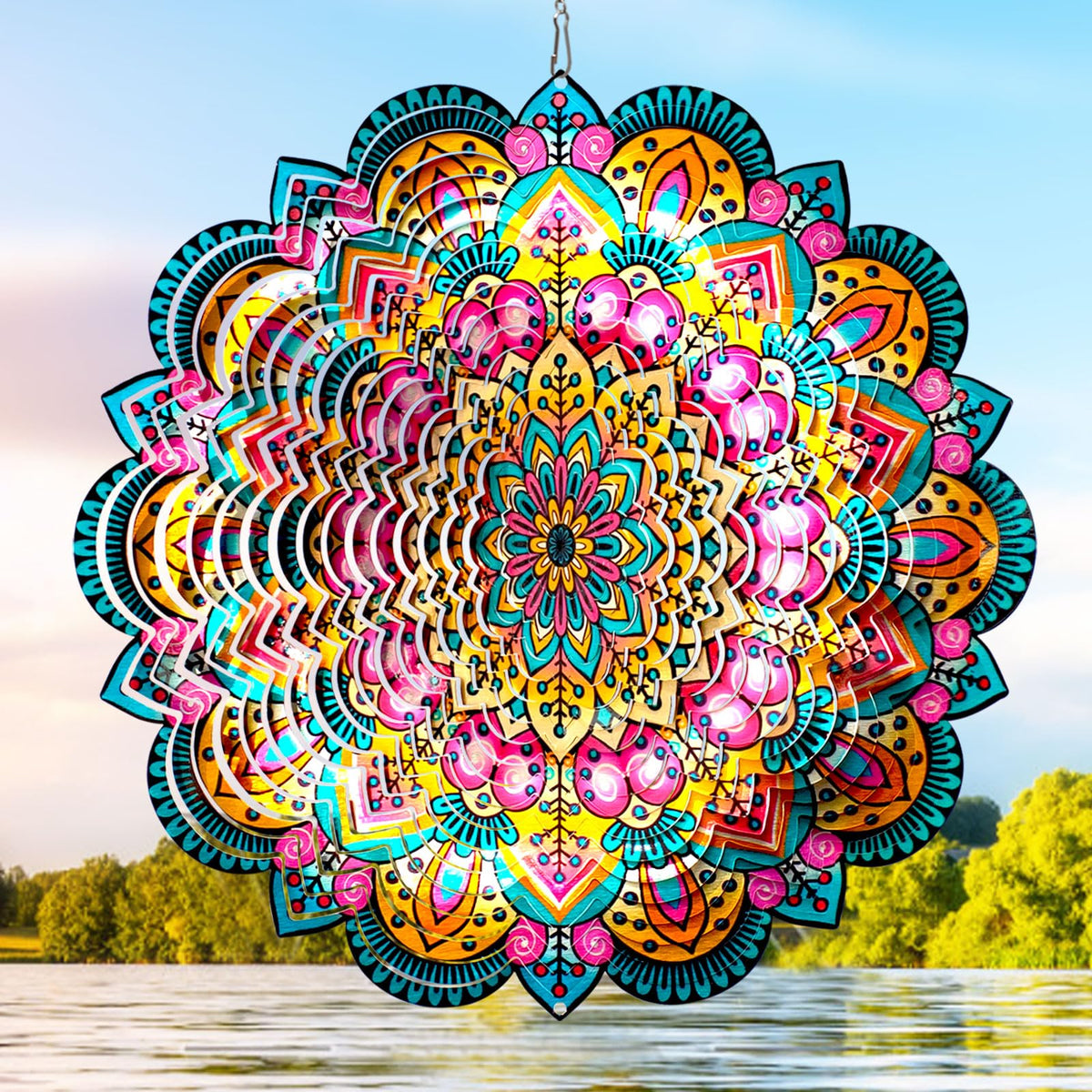 Aoedelyart wind spinner mandala lucky star 12in adds kinetic color to outdoor decor.