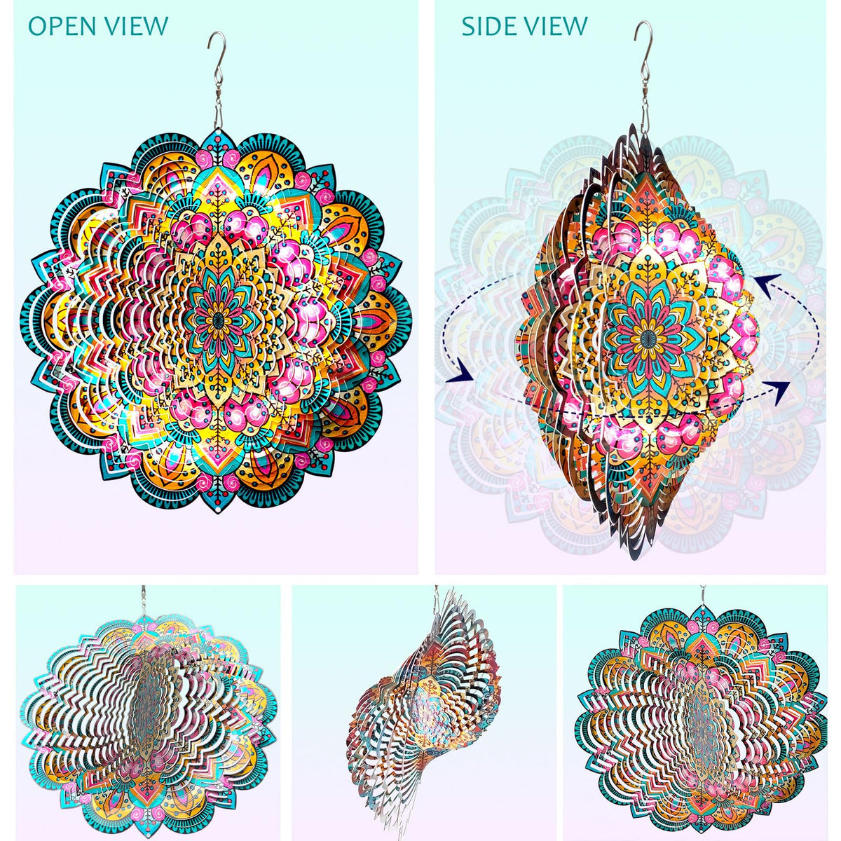Aoedelyart wind spinner enhances garden space with reflective surfaces.