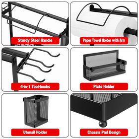 Aofmee Grill Caddy 4-in-1 hooks keep spatulas and tongs within reach.