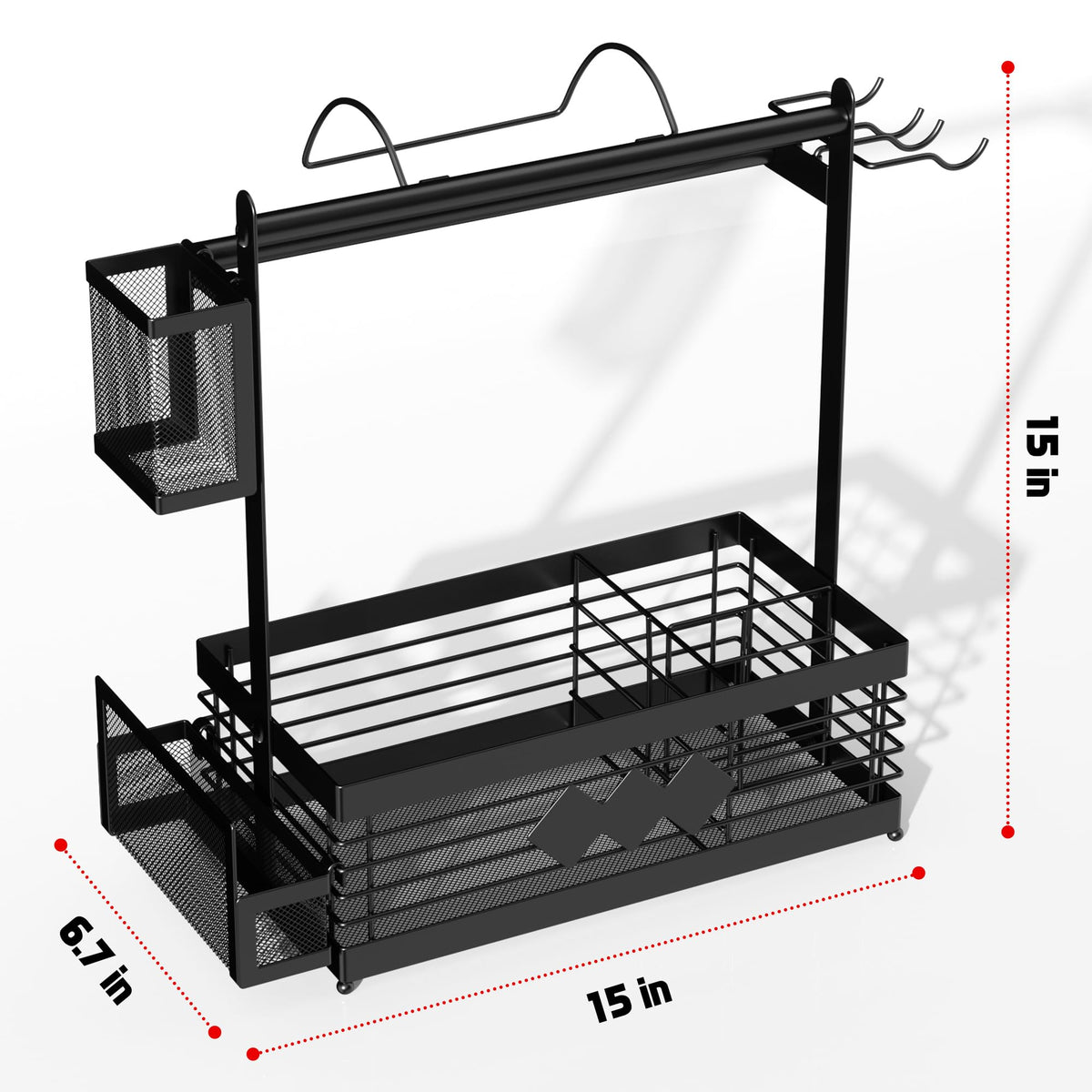 Aofmee Grill Caddy removable plate holders enable quick access to plates and cutlery.