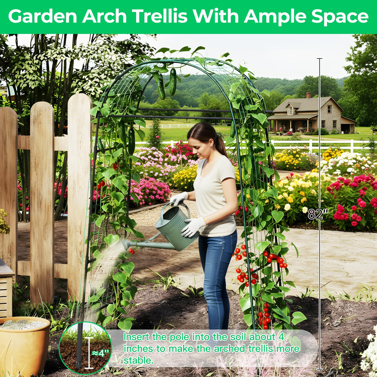 Aohanoi garden arch trellis clamp netting provides secure plant support.