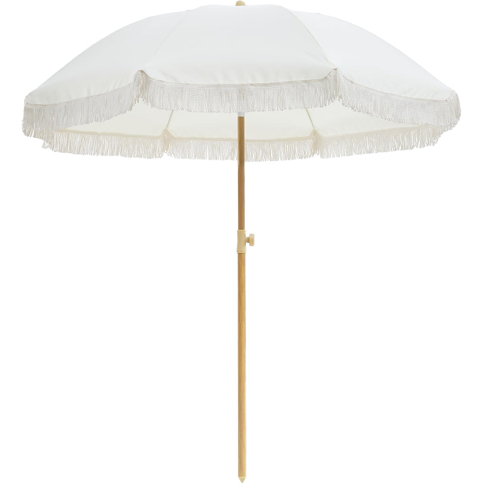 Aohanoi Patio Fringe Umbrella canopy extended for wide 6ft sunshade.