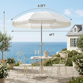 Aohanoi Patio Fringe Umbrella waterproof fabric protects you in light rain.
