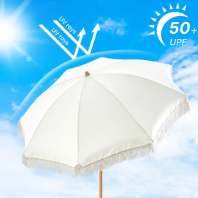 Aohanoi Patio Fringe Umbrella windproof frame keeps shade steady.