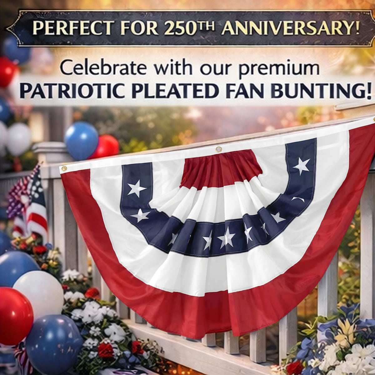 Aokansha patriotic bunting with embroidered stars for porch display.