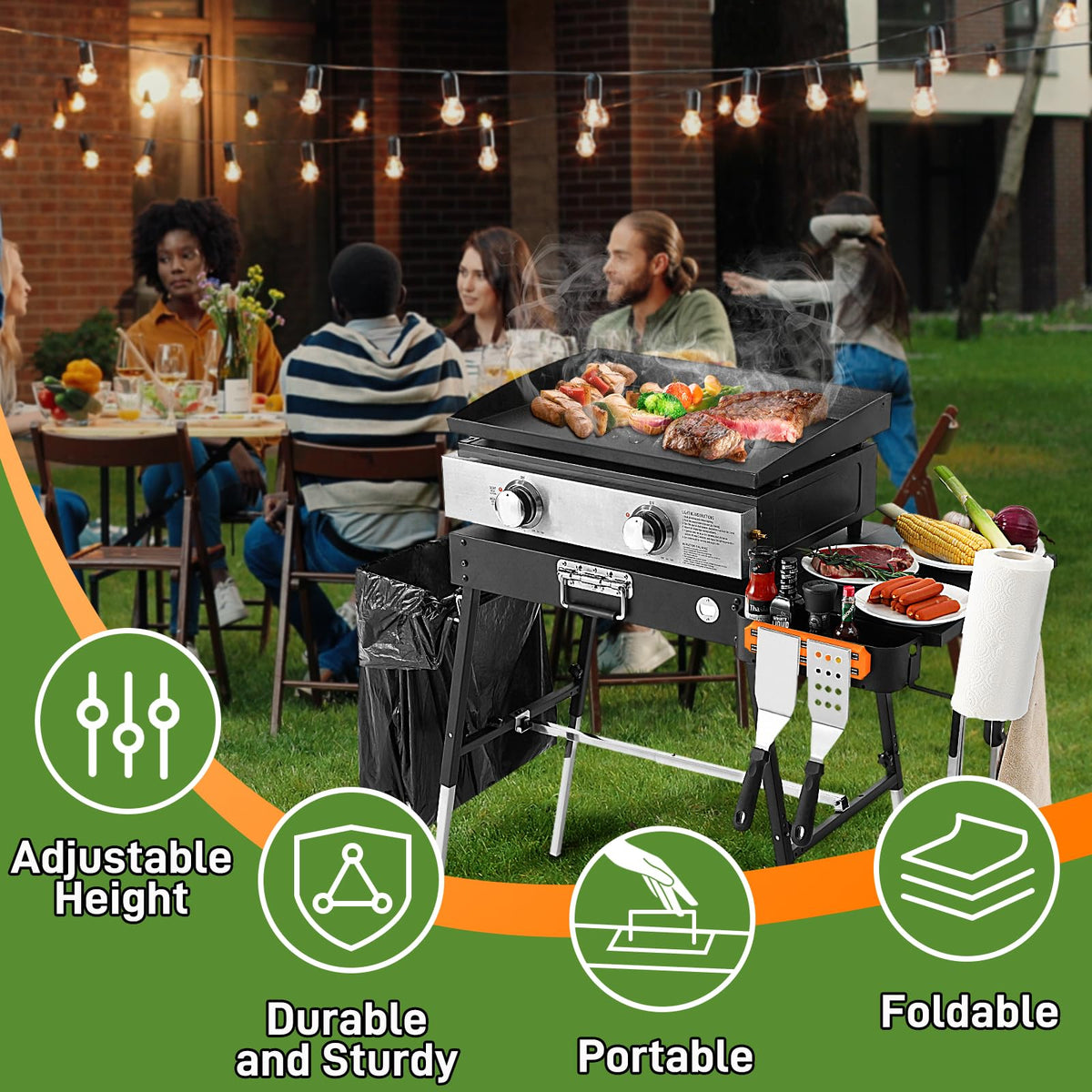 AOKEMAi Blackstone griddle stand with trash holder keeps cleanup nearby