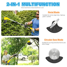 Aokia cordless grass trimmer with metal blade for thick weeds and hedges.
