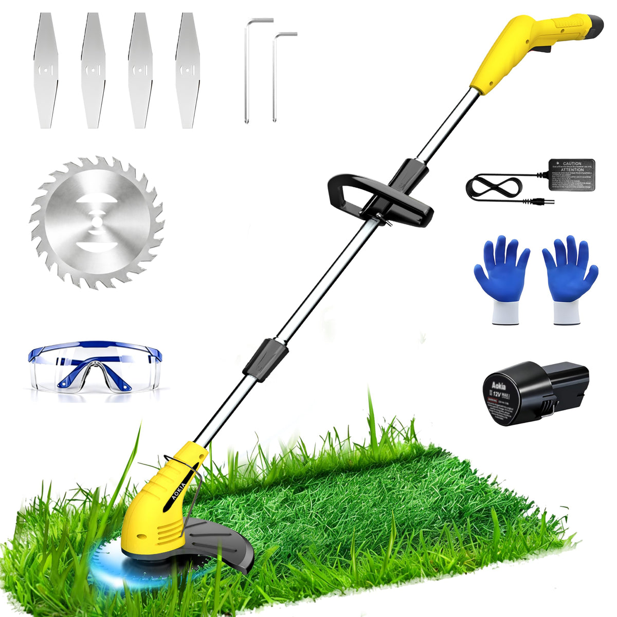 Aokia cordless weed wacker with metal blade cuts thick weeds smoothly