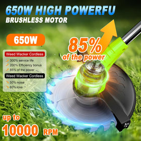 Aokia weed wacker 65-inch pole extended for hard-to-reach edges.