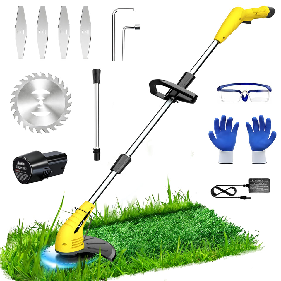 Aokia electric weed wacker compact design for easy handling in tight spaces.