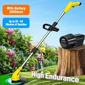 Aokia weed wacker 65-inch extendable pole reaching along fences and borders.