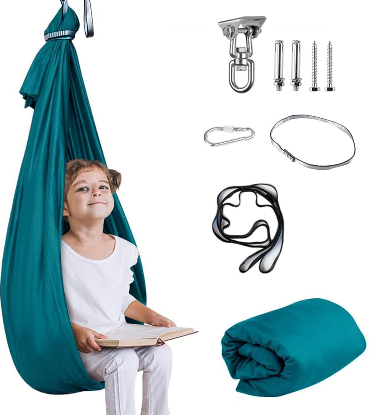 Aokitec therapy swing with soft nylon hammock for cozy sensory cocoon.