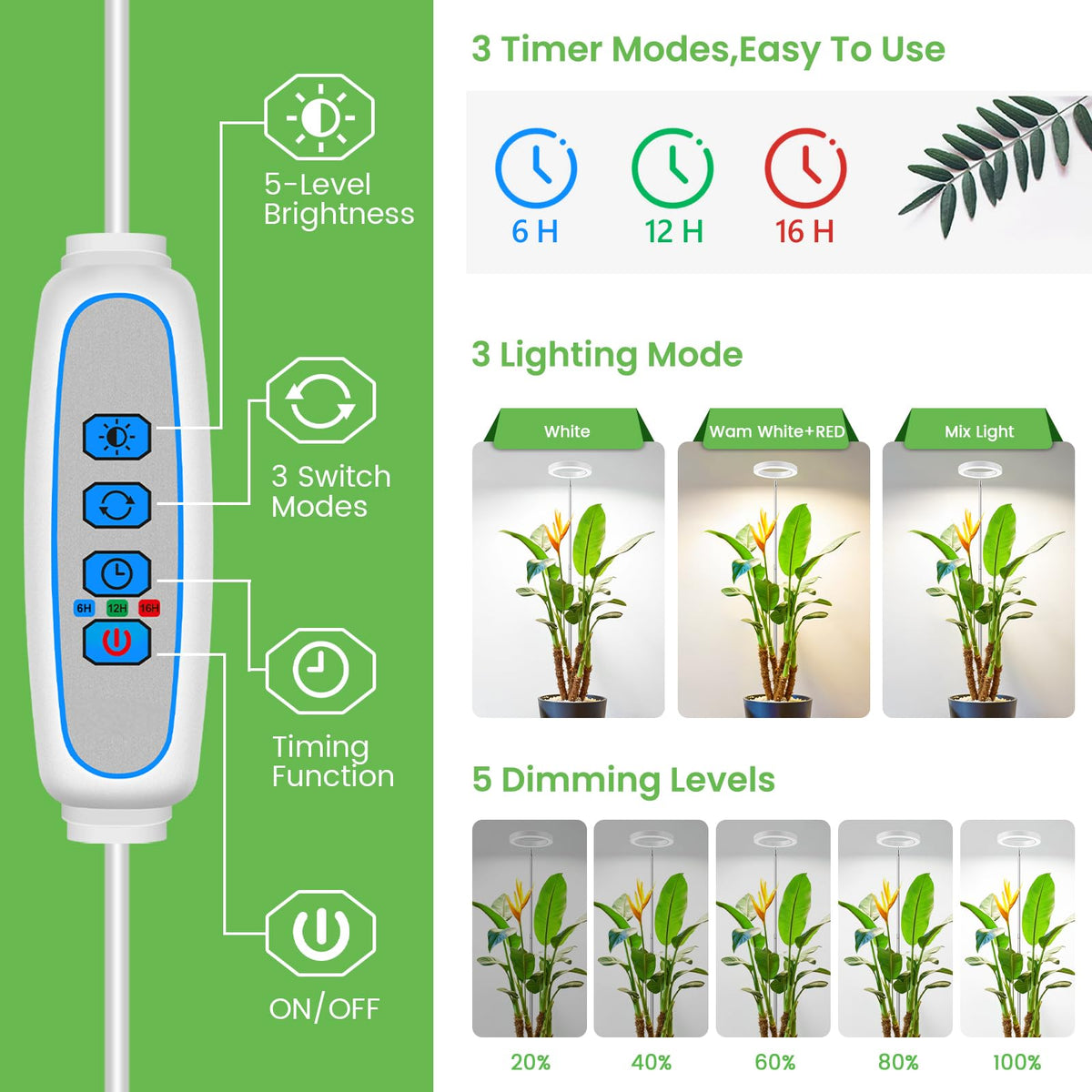 Aokrean grow light in 4500K warm white mode adds ambient lighting for rooms