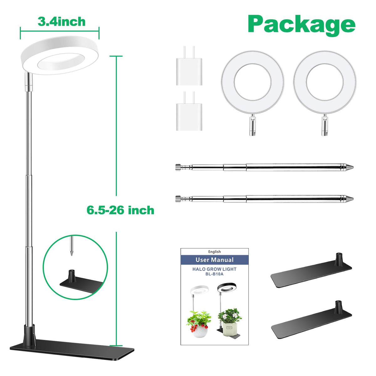 Aokrean Grow Lights 2-pack fits compact indoor spaces
