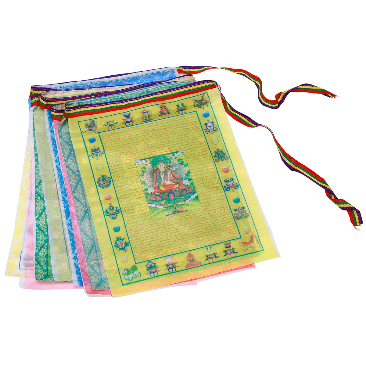 Aolamegs satin flags show five-element design for peaceful meditation spaces.
