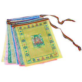 Aolamegs satin flags show five-element design for peaceful meditation spaces.