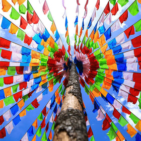 Aolamegs traditional pattern prayer flags celebrate cultural heritage outdoors.