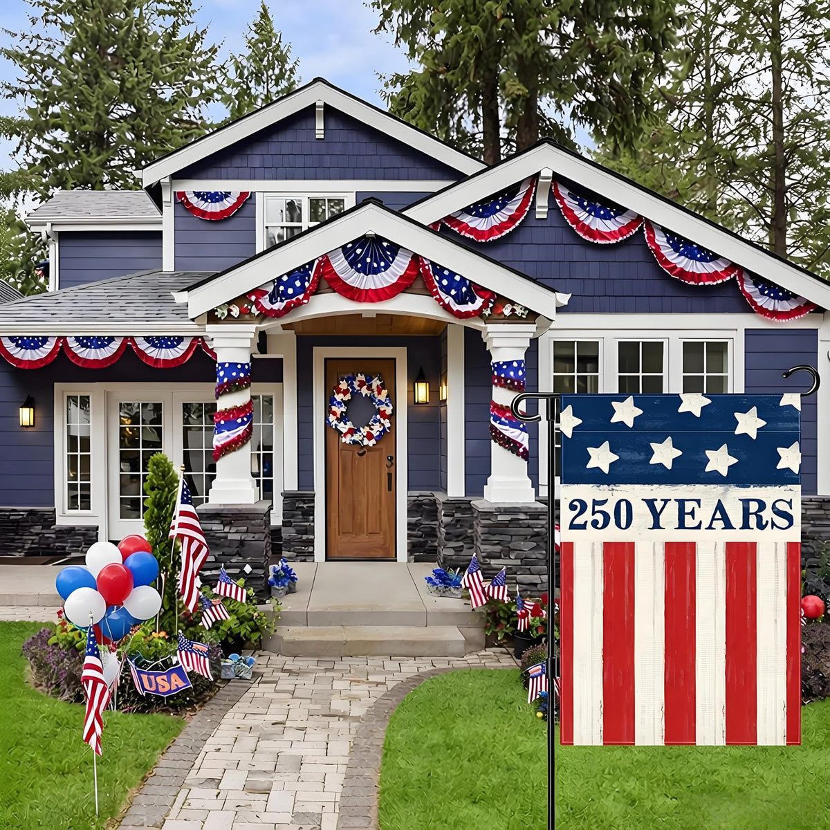 Aolime 250 Years flag detail, high-quality stitching for lasting outdoor use.