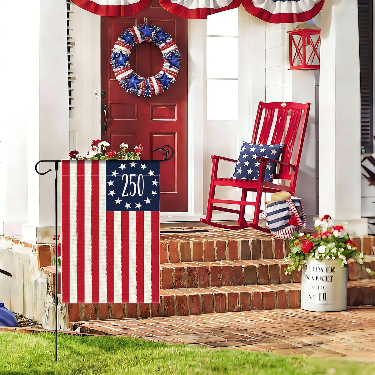 Aolime USA flag yard sign double-sided view for porch and lawn visibility