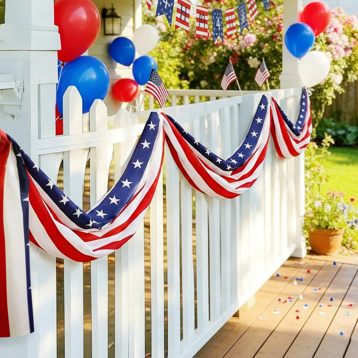 AOLIUP banner displayed on a fence adds national pride to a yard