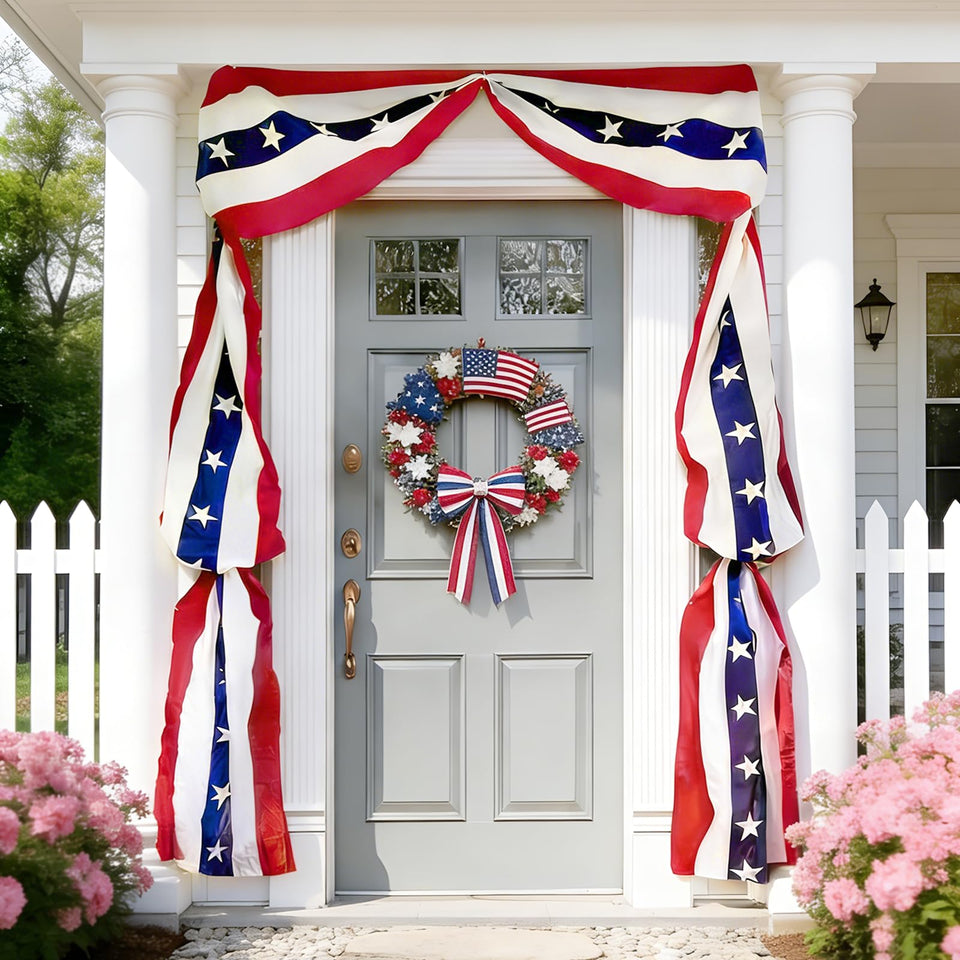 AOLIUP patriotic bunting banner on the front door adds curb appeal for Independence Day