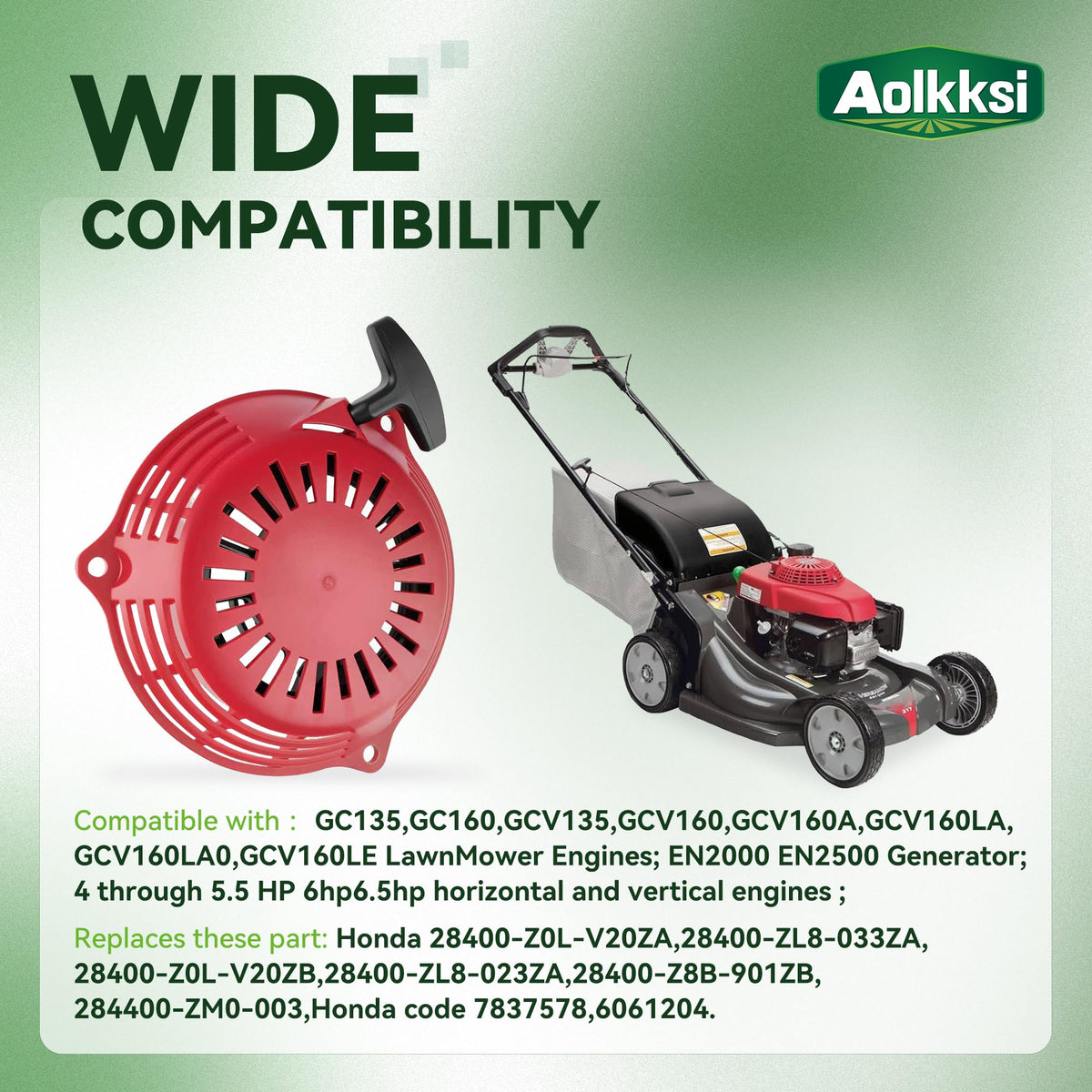 AOLKKSI GCV160 recoil starter in-box shows complete replacement kit for quick repair.